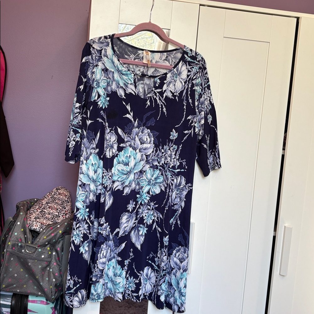 Floral Print Dress with Blue and Turquoise colors